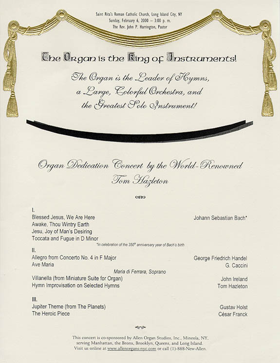 Program from the Dedication Concert